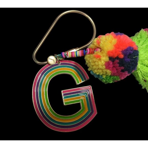 Jane Marie G Initial Rainbow Keychain With Pompom Tassel - Picture 2 of 10
